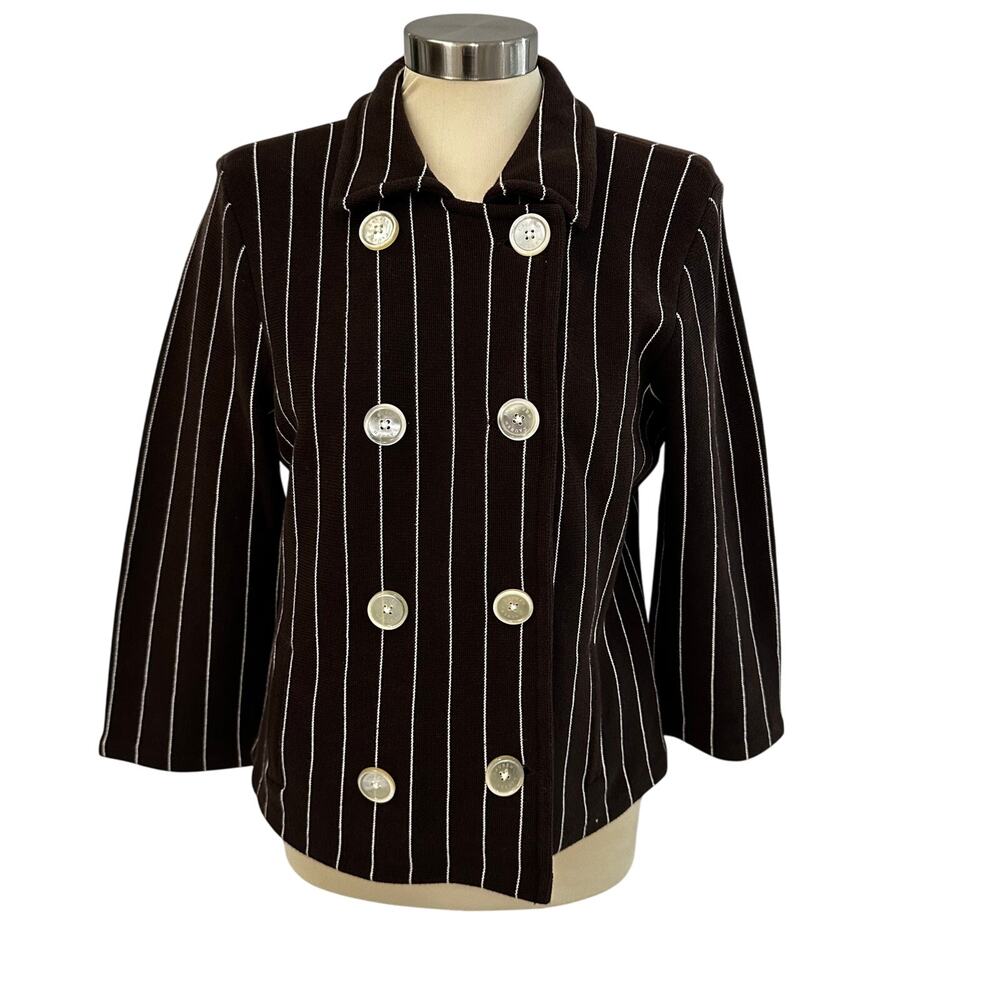 Ralph Lauren Double-Breasted Cardigan Knit Sweater Brown Stripe L
